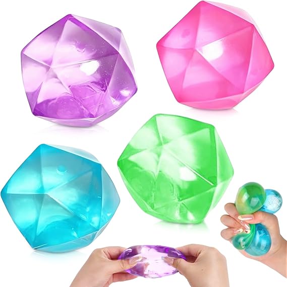 4Pcs Ice Cube Squishy Diamonds, Squishy Toys, Sugar Squishy Cube Set, Squishy Fidget Toys, Squishies Stress Balls for Stress Relief, Fun Gifts for Friends Family Students