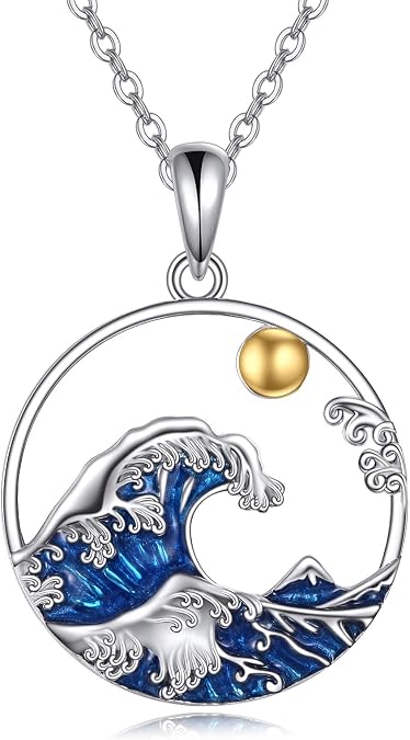 YFN Wave Necklace Sterling Silver Ocean Wave Pendant Necklace Beach Jewelry for Women Gifts