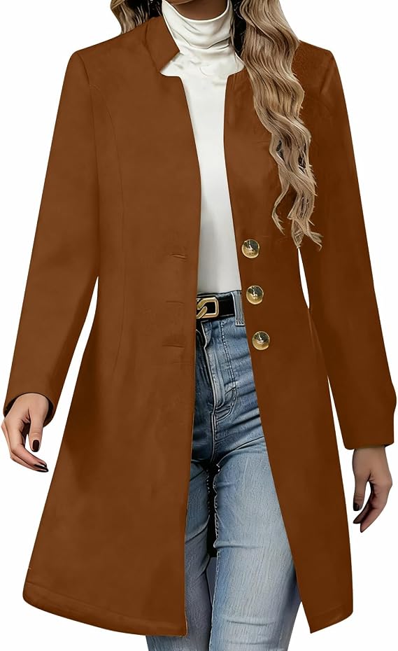 Women's Fall Wool Blend Coat Casual Notch Collar Single Breasted Peacoat Open Front Cardigans Office Work Coats
