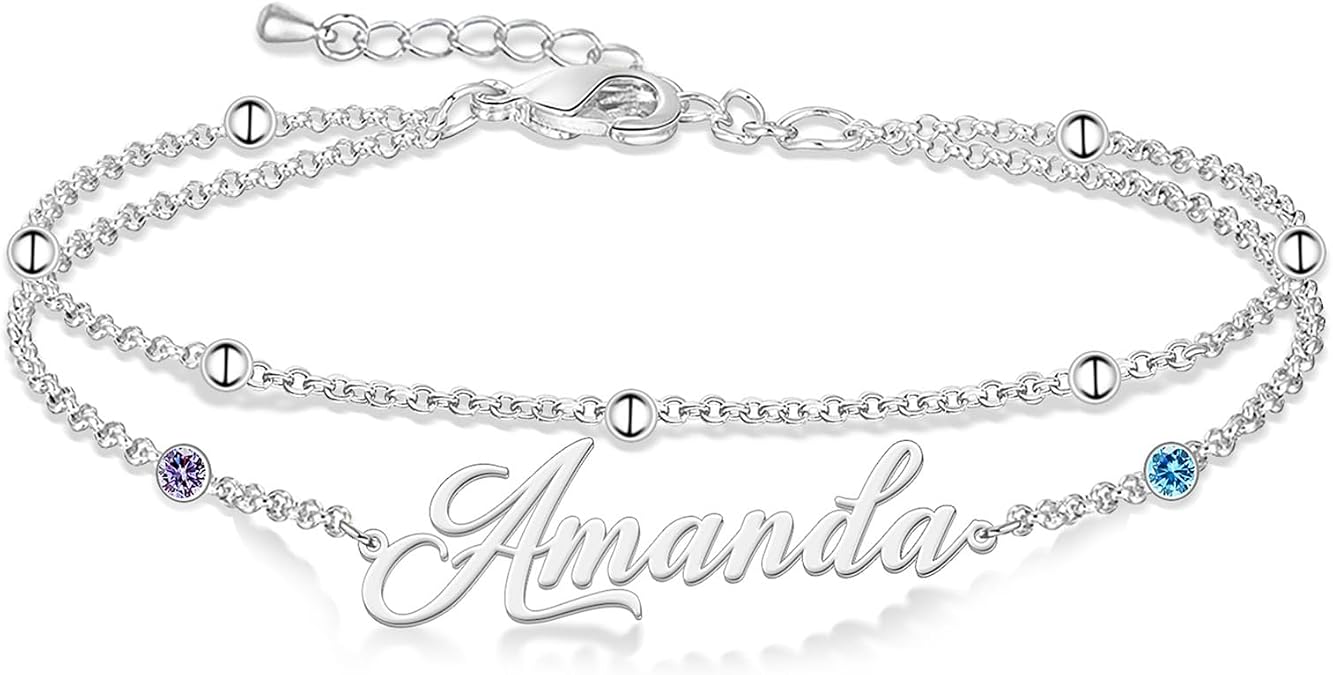Custom Name Anklet Bracelet Custom Initial Letters Bracelet for Women | Stainless Steel Personalized Names Bracelet Women Custom Name Charm Jewelry Gift for Mother's Day Christmas Birthday