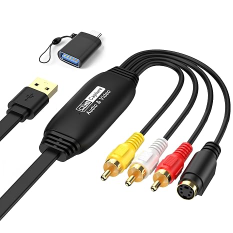 USB 2.0 39.4 Inches Extension Cable Video Capture Card RCA Male Port, VHS to Digital Converter, DVD RCA S-Vedio to USB Audio Converter,Convert Digital from VHS VCR Mini DV for MAC/PC