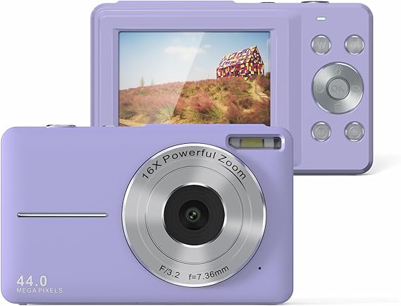 MERCANOVA Kids Digital Camera, 1080P HD Point and Shoot Camera, 16X Zoom, Webcam Mode, Rechargeable Battery, Vlogging Camera Gift for Teens Girls (Purple)