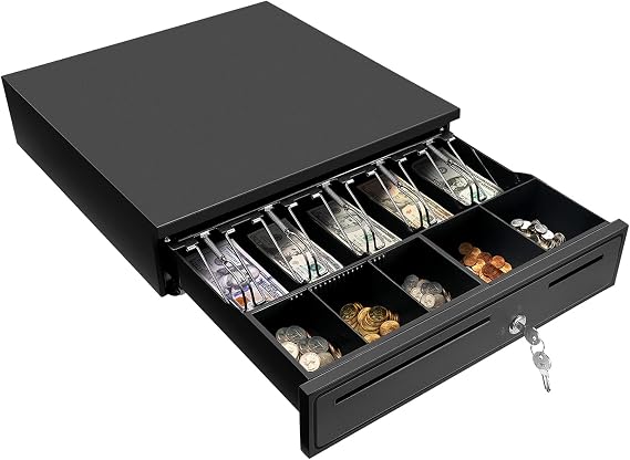 MUNBYN Black Cash Register Drawer 16" Black 5 Bill 5 Coin RJ11 RJ12