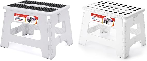 ACSTEP Folding Step Stool 9 Inch Kids Step Stool Holds Up to 300 lb Plastic Foldable Step Stools for Kitchen, Home, Outdoor and Indoor(Dot White&White)