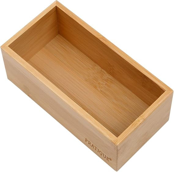 PRATIQUE Bamboo Drawer Organizer - Kitchen Utensil Organizer Silverware Tray Cutlery Holder,Office Desk Supplies and Accessories (5.9x3x2.6 inch)