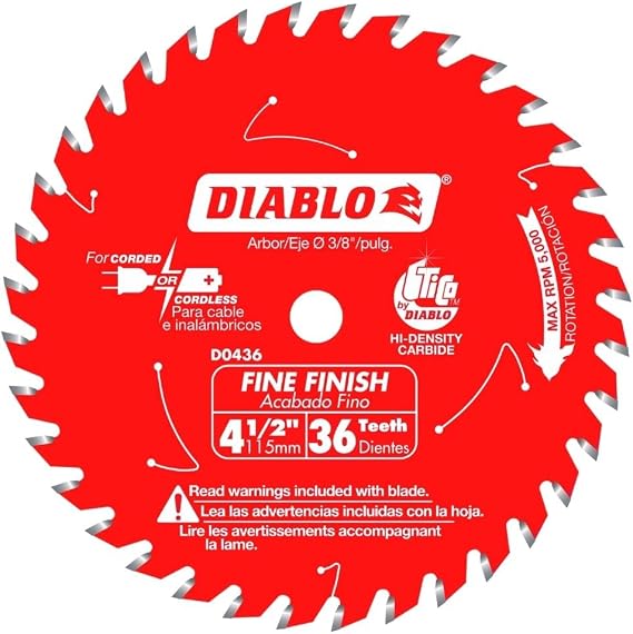 Diablo 4-1/2-Inch x 36-Teeth Fine Finish Saw Blade - Ideal for Smooth Crosscuts in Hardwood, Softwood & Plywood - Tico Hi-Density Carbide Teeth, Super Thin Kerf, Perma-Shield Coating - D0436X