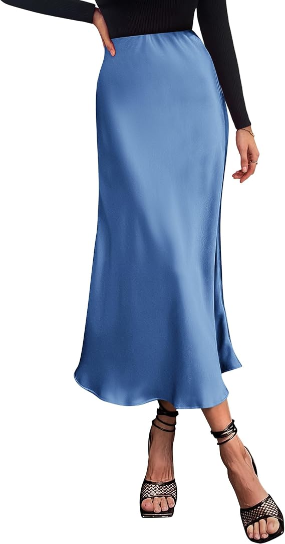 BTFBM 2026 Summer Womens Skirts Silk Elegant High Waist Flowy Long Satin A-Line Midi Skirt Cocktail Wedding Party