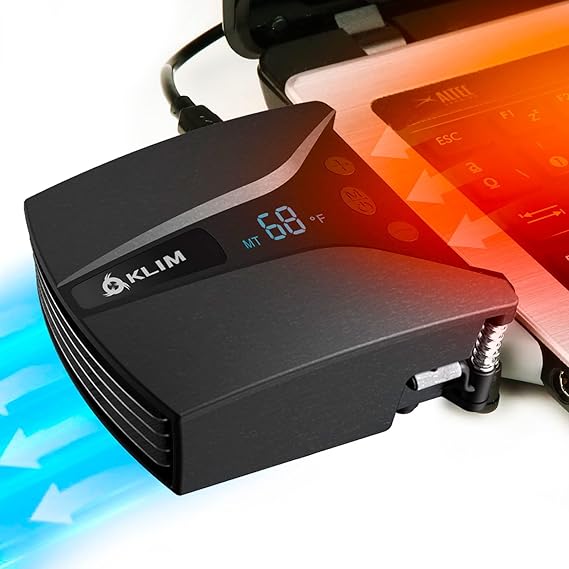KLIM Tempest Laptop Cooler with Vacuum Fan - Innovative Design for Fast Cooling - Temperature Detection - Automatic/Manual Mode - 4000 rpm - Laptop Cooling Pad Compatible