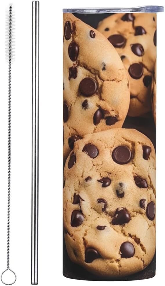 Chocolate Chip Biscuits Tumbler with Lids and Straw, 20 oz Double Wall Vacuum Water Bottle Stainless Steel Insulated Coffee Mug Leakproof Travel Thermal Cup for Hot and Cold Drinks