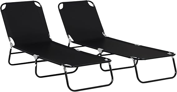 Outsunny Folding Sun Loungers Set of 2 Outdoor Day Bed Black