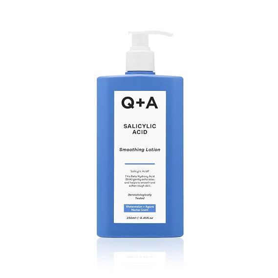 Q+A Salicylic Acid Smoothing Body Lotion (250ml), Body Moizturiser with Watermelon & Agave Scent, Body Butter Alternative, Smooths Rough Bumpy Skin, Clears Blemishes & Uneven Texture