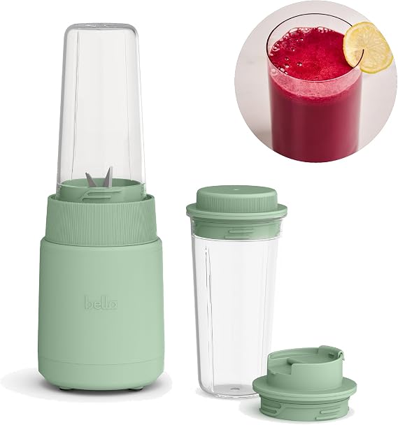 bella 6 Pcs Portable Rocket Blender, Juicer & Smoothie Maker, Press & Twist Design, EverGoodTM & BPA Free Dishwasher Safe Parts, 4 Tip Stainless Steel Blade, Cord Wrap, 240 Watt Motor, Seaglass