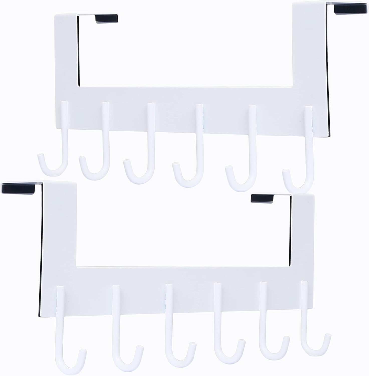 Dseap Over The Door Hook, 6-Hooks Over Door Hanger Coat Rack for Hanging Clothes Hat Towel, White, 2 Packs