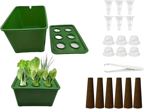 HouseVibe Hydroponic Growing System with 6 Pods, Heavy Duty Planter Garden Grow Kit for Indoor Outdoor Herb Vegetable Flower Planting- Green