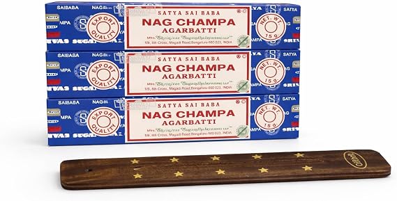 Satya Nag Champa 15grams x 3 Packs Incense Sticks with Giftbrit Incense Sticks Holder for Positivity, Meditation, Relaxation, Yoga, Healing