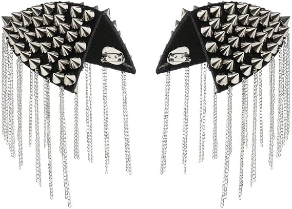 Pair of Shoulder Epaulet Shoulder Rivet Tassel Epaulet Board Link Chain Badge Epaulettes - Silver, Medium