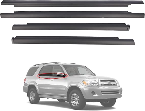 4pcs Outside Window Seals Weatherstrip Trim Molding 75710-0C010 75720-0C010 Compatible with Toyota Sequoia 2001 2002 2003 2004 2005 2006 2007 Rubber Seal Moulding Strip