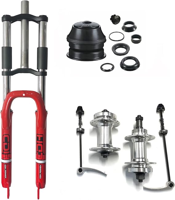 Red Bike Triple Tree Suspension Fork 26" and 1-1/8" Threadless Headset Combo, Wheel Part Bicycle hub 36 Hole, Quick Release,100mm x135mm Alum Set