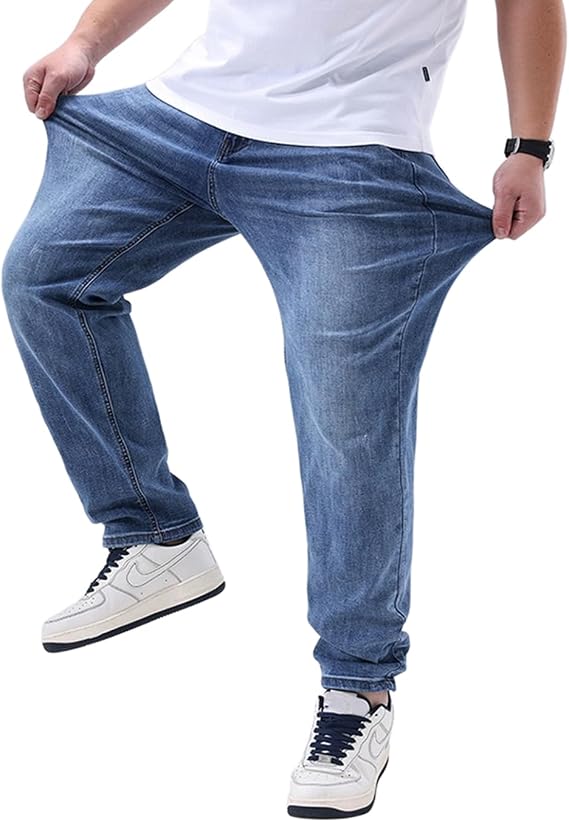 HBER Men's Relaxed Fit Stretch Jeans Plus Size Tapered Leg Mid Waist Flex Work Casual Denim Pants