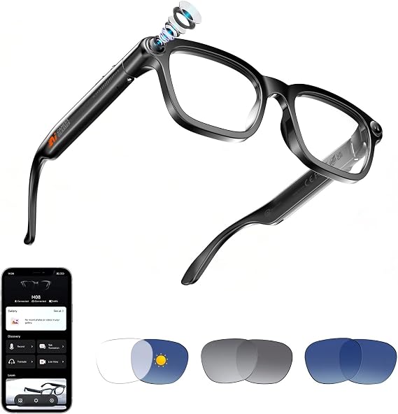 AI Smart Glasses with Camera, Interchangeable Lenses & Bluetooth