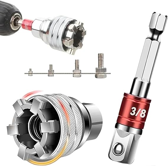 Adjustable Universal Socket Wrench, 10-19mm Socket with 3/8" Drill Adapter