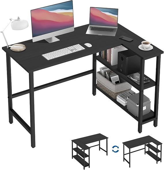 43Inch L Shaped Desk, Computer Desk with Reversible Storage Shelves, Corner Desk Gaming Desk Home Office Desk, Study Desk Writing Table for Home Office Small Space (43 Inch)