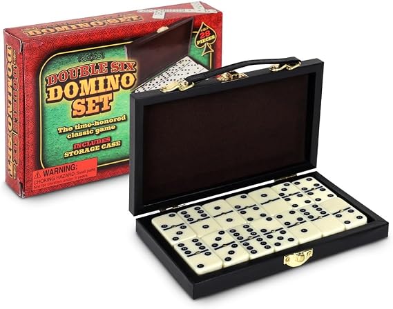Double Six Domino Set in Wooden Box - Premium 28-Piece Classic Table Tiles Educational Game for Adults and Kids Travel Friendly - Board Games for Boys and Girls- Ideal for Game Night and Gifting