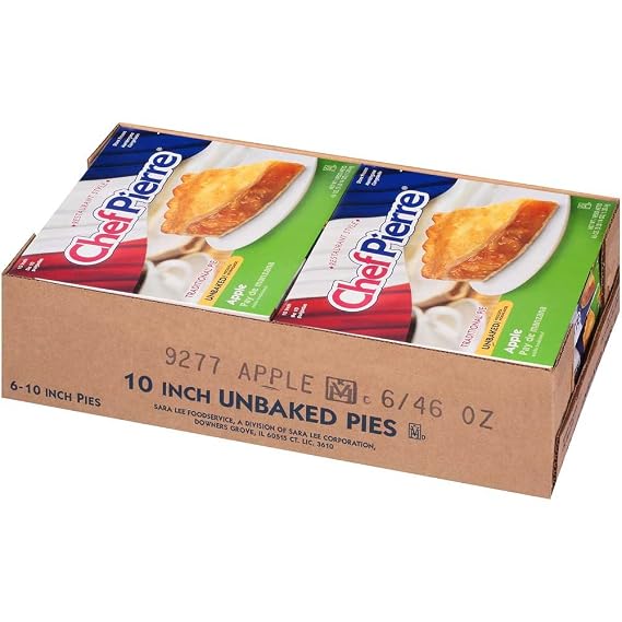 Sara Lee Chef Pierre Traditional Unbaked Apple Fruit Pie, 10 inch -- 6 per case.