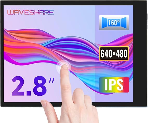 Waveshare 2.8inch Screen LCD Compatible with Raspberry Pi 4B/3B+/3B/2B/B+/A+/Zero/Zero W/WH/Zero 2W 480640 Resolution DPI IPS 5-Points Capacitive Touch Control Optical Bonding Toughened Glass Cover