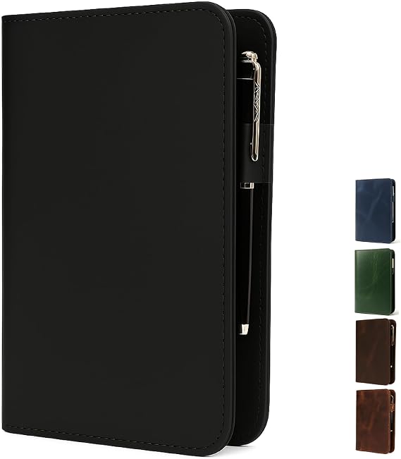 A5 Leather Journal Cover for 5.75" x 8.25" Notebook Refill Genuine Leather Refillable Notebook Cover with Card Slots & Pen Holder, Personal Organizer for Men & Women, Travel Diary (Black)