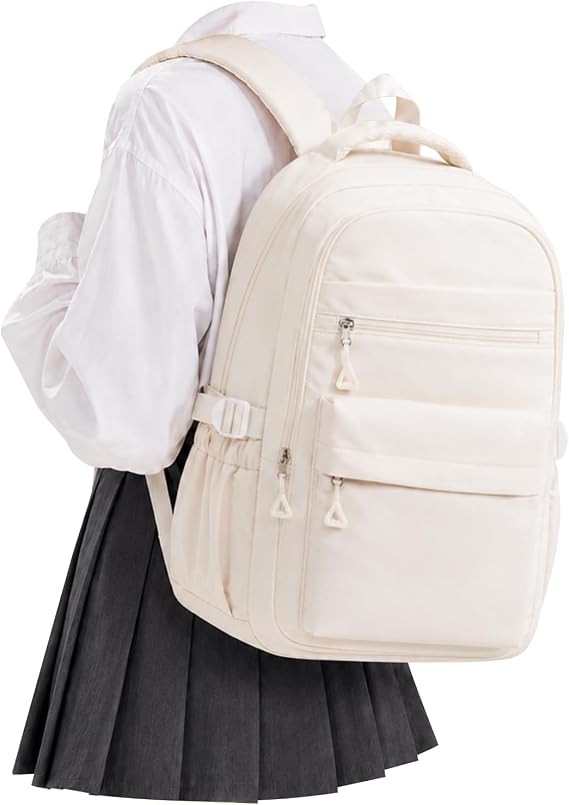 Backpack for College Students Women Men, Aesthetic Backpacks for Middle School, Waterproof Bookbag, Lightweight High School Backpack for Teens Boys Girls(Beige)