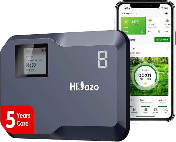 Smart Sprinklers Controller 2.4GHz WiFi, Irrigation Controller Easy Use App Enabled, 8 Zones + 16 Plans, Save Water Auto Skip Rain, Freeze & Wind, 10 Minutes Install