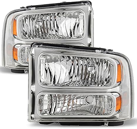 AKKON - For 99-04 F-Series Superduty 00-04 Excursion Chrome Clear Headlights Front Lamps Replacement Pair