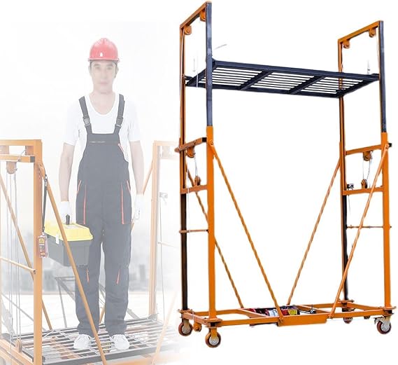 Electric Folding Scaffolding, Automatic Thickened Steel Lift with Remote Control, 1100lbs Load Capacity, Max Raise Height 2-5M Electric Scaffold, for Factories, Construction Sites