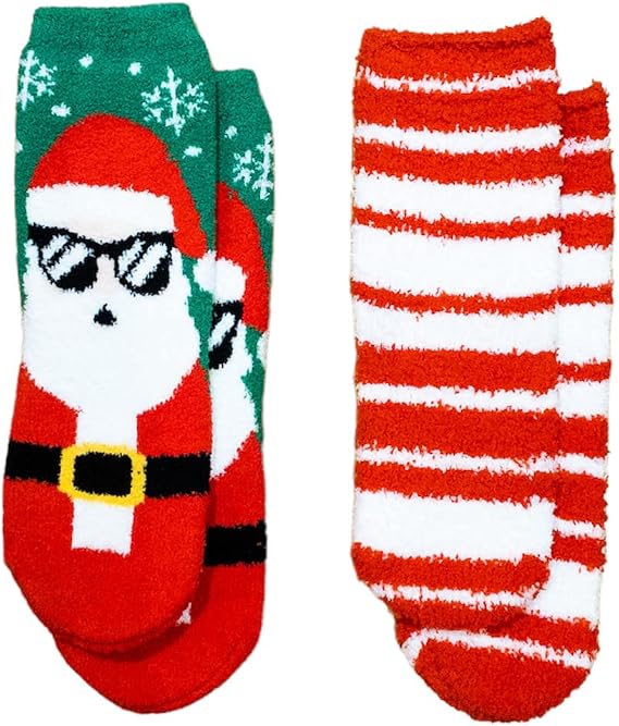 Wondershop 2-Pair Kids Santa Super Soft Cozy Crew Slipper Socks, Size XS/S Kid's Shoe Sizes 11-1, Christmas Holiday Theme, Red Green white, Boys & Girls