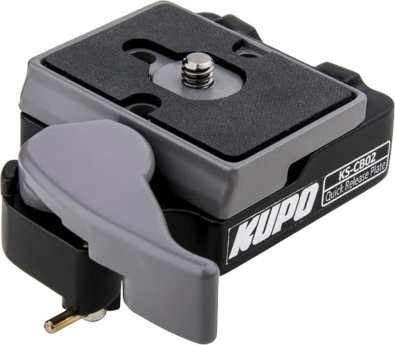 Kupo Quick Release Camera Plate, Aluminum with Safety Lock, 3/8"-16 Thread and 1/4"-20 Reducer for Mounting Cameras to Tripods, Heads, Sliders, and Professional Rigging Systems (KG093611)