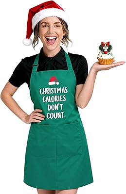 JOYNYON Christmas Aprons for Women with Pockets, Funny Chef Apron Costume for Men, Unique Kitchen Gifts for Women and Men Green