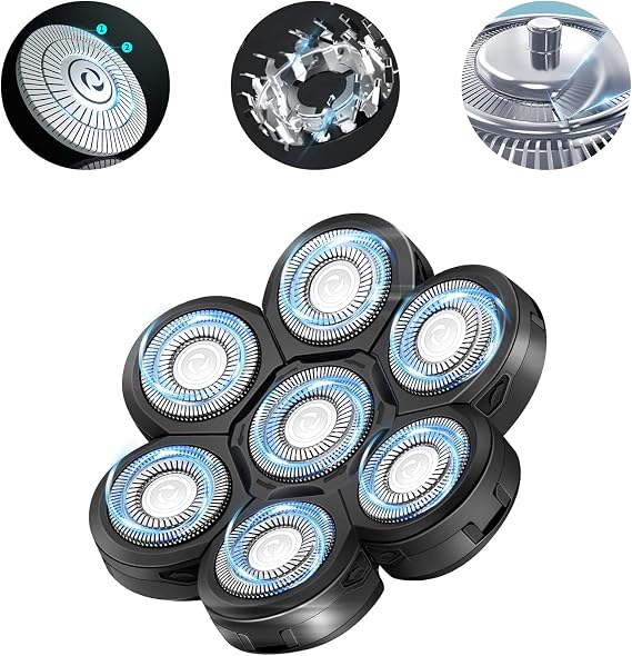 Electric Shaver Replacement Head Upgraded 7D Mens Electric Shaving Head Freedom Bald Shavers Blades Wet & Dry Electric Razor Floating Replacement Heads Close Head Shavers Replacement Blades (Gray)