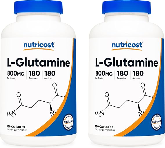 Nutricost L-Glutamine 800mg, 180 Capsules (2 Bottles)