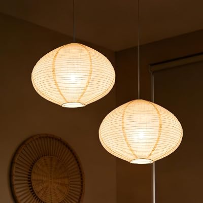 2PCS 16-inch Handmade Linen Pendant Light Shades Fabric Lampshade, Minimalist WhiteBeige, Foldable Hanging Lanterns for Bedroom, Living Room, Kitchen showcase window House Gift Idea