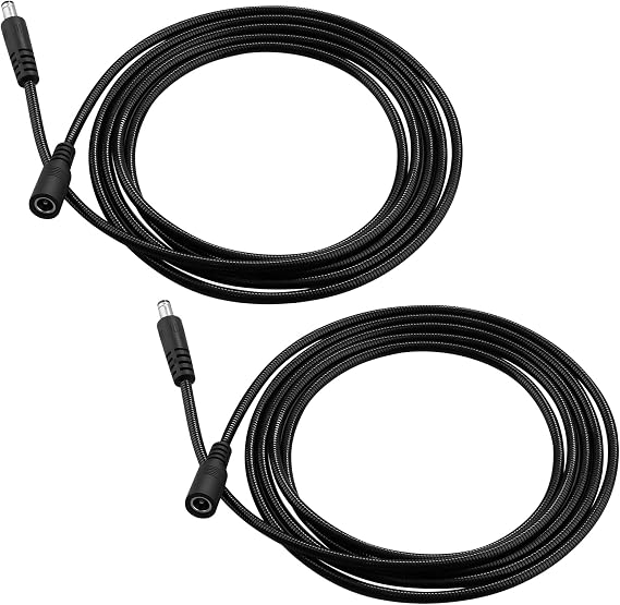 Chewproof DC Power Extension Cable, 5.5mm x 2.1mm Extension Cord, 12V Extension Cord for CCTV Security Camera, IP Camera, etc., Male to Female Plug Supply Adapter Power Cord,2 Pack
