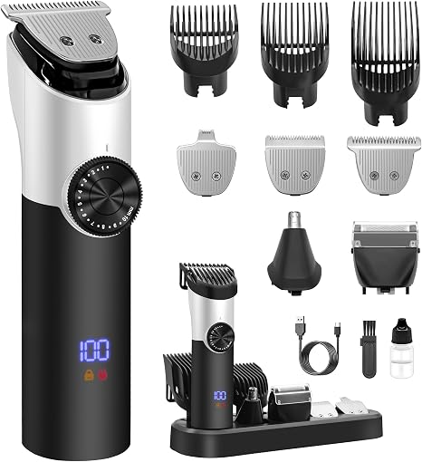 5-in-1 Hair Trimmer Set Men's Beard Trimmer T Blade Zero Gapped Trimmer Hair Clippers with LED Display Electric Hair Trimmer for Men with 3 Guide Combs