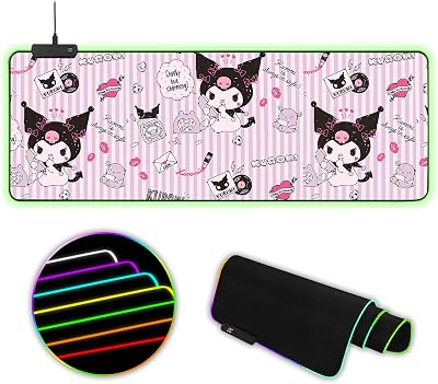 RGB Anime Characters Large Gaming Mouse Pad with LED Light Non-Slip Water-Resistant Rubber Cloth Computer Game Mouse Mat for Computers, Desktop PC Laptop Office