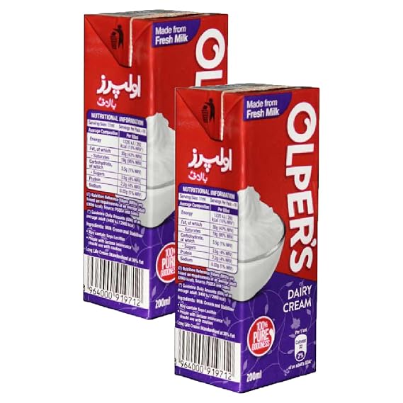 Olper's Dairy Cream 200ml (6.76Oz) | Pack of 2 | Rich & Luxurious | Whipping Cream For Desserts | Suitable For Baking, Coffee & Tea | Made with Fresh Milk
