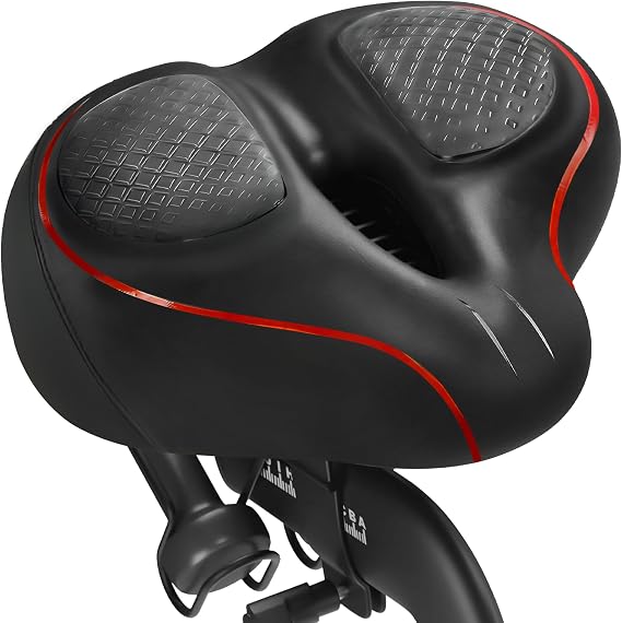Oversized Noseless Bike Seats for Peloton Bike, Extra Wide Bicycle Seat for Men & Women, Saddle with Comfortable Memory Foam, Universal Fit for Beach Cruiser, Exercise, Stationary Bikes - Red