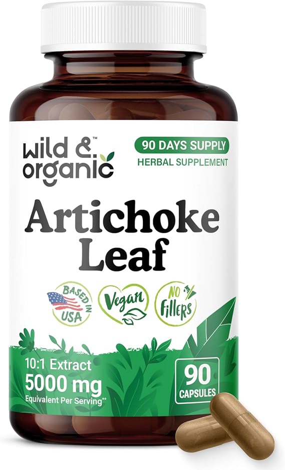 Wild & Organic Artichoke Extract Capsules 500 mg - Liver, Digestive Support | 90 Count - Artichoke Supplement - Cynara Scolymus Leaf Powder - Vegan, No Fillers, No Artificial Additives