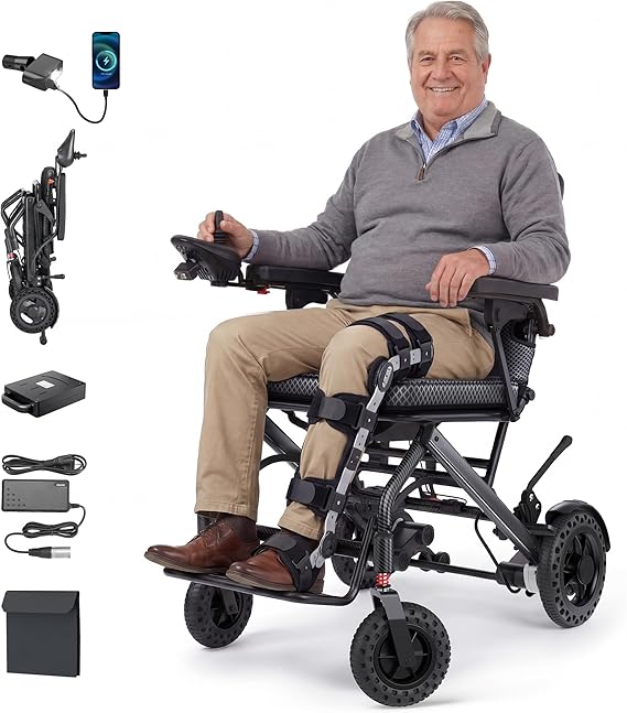 35.7lbs Lightweight Electric Wheelchair, Foldable Electric Wheelchair for Adults, Seniors, 360W Dual Motor Power Wheelchair 20 Miles for Travel, Park Hospital, 220 lbs Capacity-12Ah 18.5" Seat