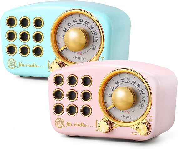 Greadio Retro Bluetooth Speaker, Vintage Radio FM Radio with Old Fashioned Classic Style, Strong Bass Enhancement, Loud Volume, Bluetooth 4.2 Wireless Connection, TF Card and MP3 Player(Blue+Pink)