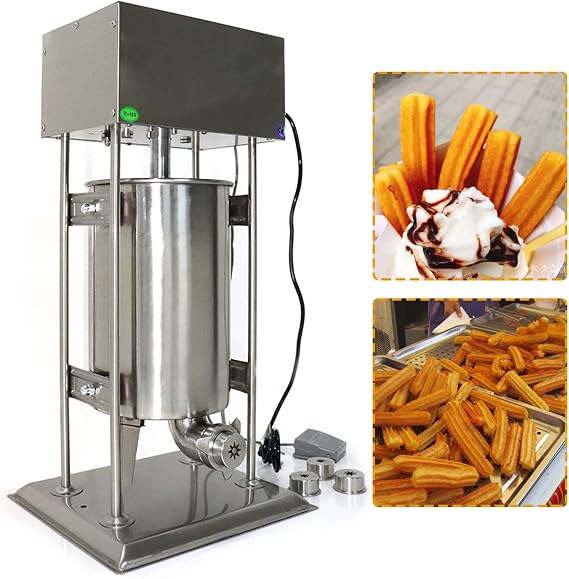 Commercial Electric Churros Maker, 15L/3.96Gal Stainless Steel Churro Maker Machine, Large Capacity Churros Machine with 4 Nozzles for Restaurants Bakeries
