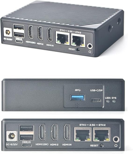 youyeetoo FriendlyElec NanoPC-T6 Box LTS Version - 8G RAM 64G ROM 6 Tops AI Box Dual 2.5G Ethernet 4K HDMI in Support Openwrt OMV NAS Media Center - 1PCS with PSU
